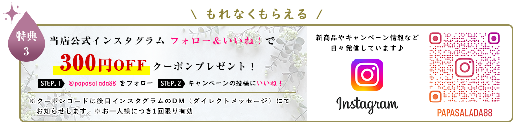 インスタグラムフォロー＆いいね特典300円割引クーポン
