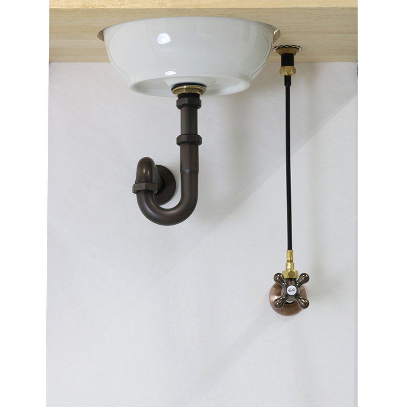 給水金具と排水部材セット ブロンズ（単水栓・壁給水・壁排水25