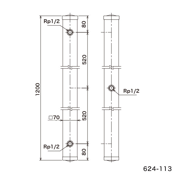 カクダイ 624-115 ステンレス水栓柱(分水孔つき)  60角 - 2