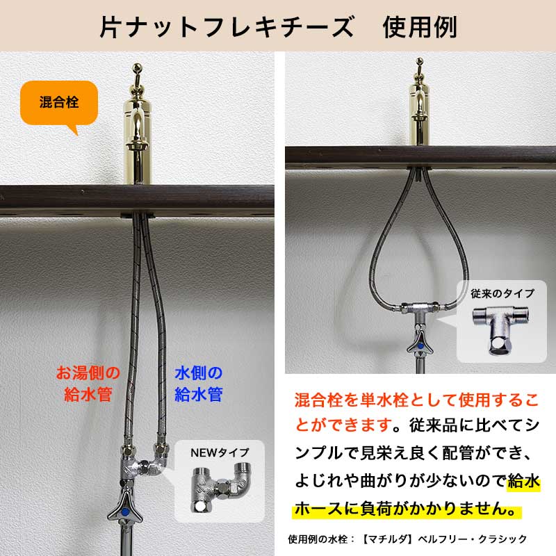 64626461-13 NEW片ナットフレキチーズ 配管継手 混合栓を単水栓として使用する継手｜パパサラダ