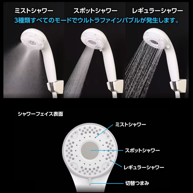 シャワーヘッド マイクロバブル ナノバブル 節水 美容 取付簡単 ホワイト 白 PZS370 KVK