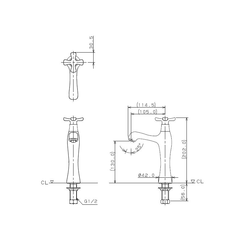 716-825-13 カクダイ（KAKUDAI） 立水栓（ミドル・クリアブラス） hana（はな） 手洗い洗面用単水栓 ｜パパサラダ