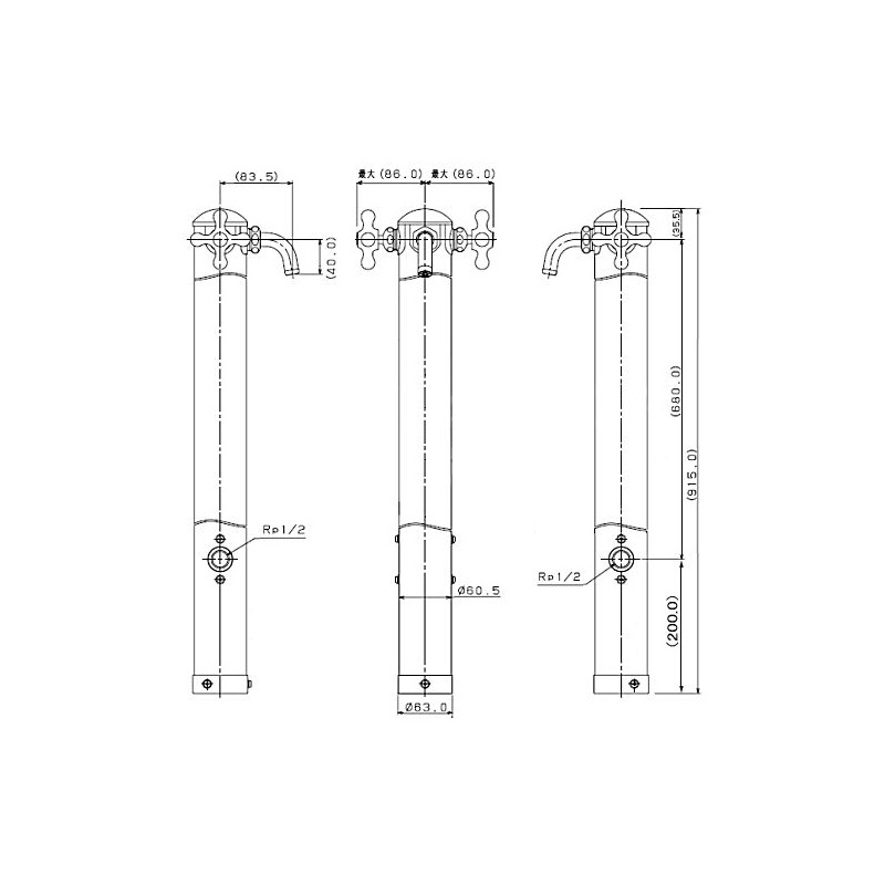 624-202 ステンレス混合栓柱 立水栓 水栓柱 カクダイ（KAKUDAI