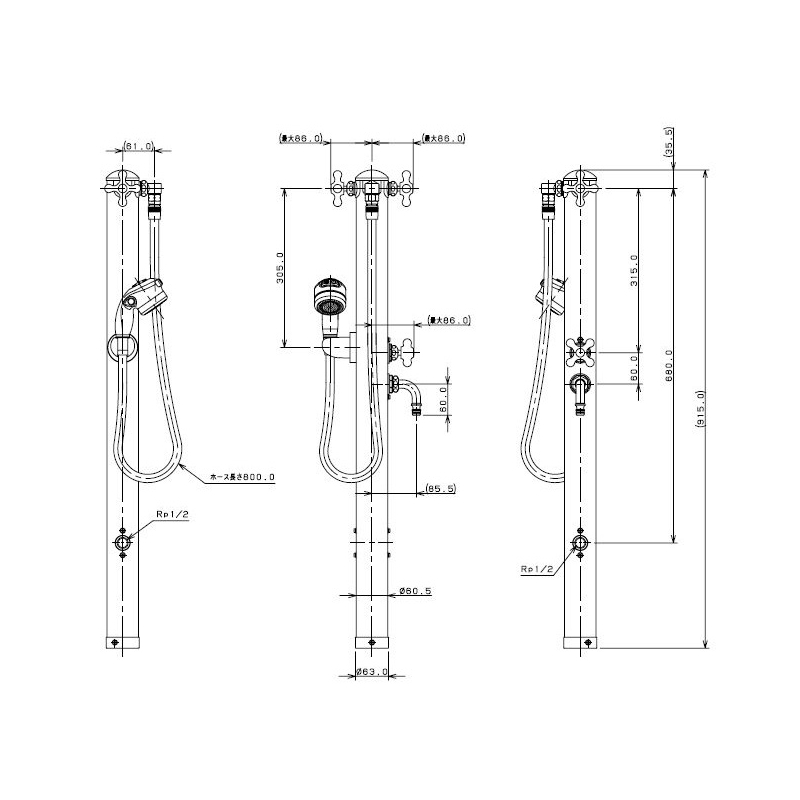 624-206 ステンレス双口シャワー混合栓柱（ペット用） カクダイ（KAKUDAI）｜パパサラダ