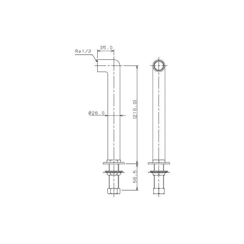 104-107 カラー水栓取付脚（ブロンズ） ロング 横水栓 カクダイ（KAKUDAI）｜パパサラダ