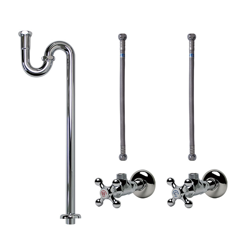 給水金具と排水部材セット クロム（混合栓・壁給水・床排水32