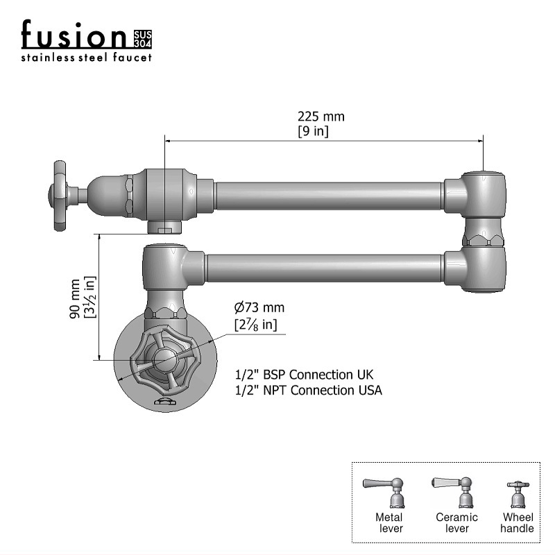 fusion水栓金具】1003UK-W52 ステンレス・ウォールマウント・ポットフィラー/Hornbeam Ivy｜パパサラダ