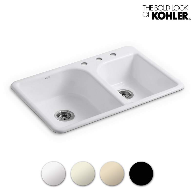 K-5948-3 EfficiencyKitchenSink エフィシェンシーキッチン2槽シンク（3ホール8インチタイプ）  KOHLER（コーラー）｜パパサラダ