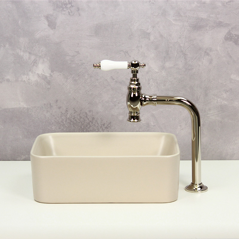 アンティークな単水栓と角丸手洗器（グレージュ）のおしゃれな手洗いユニット3点セットの販売｜パパサラダ
