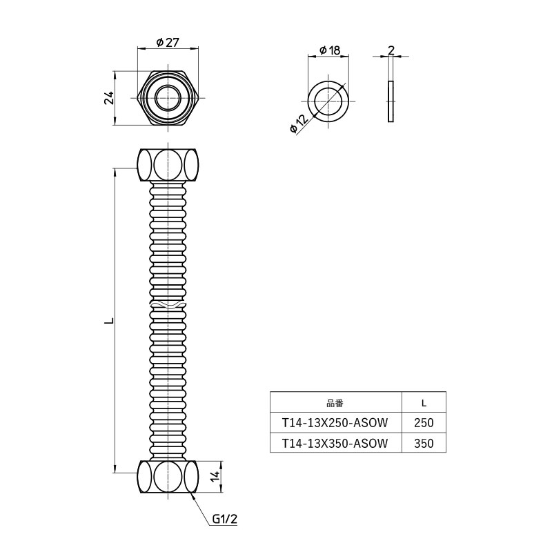 T14-13X350-ASOW フレキチューブ350ｍｍ（SUS316L） 三栄（SAN-EI）の販売