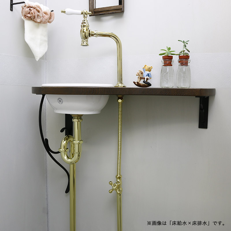 おしゃれ蛇口＆レトロ調洗面ボウルの手洗いカウンター付きフルセット