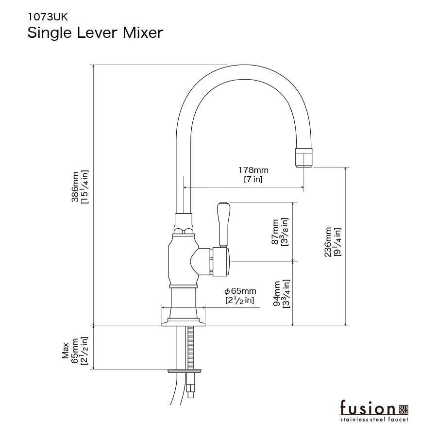 お歳暮 Hornbeam ivy ステンレス キッチン用 水栓 シングルレバー ミキサー ロング メタルレバー ワンホール 混合栓 fusion  1071UK-MC52