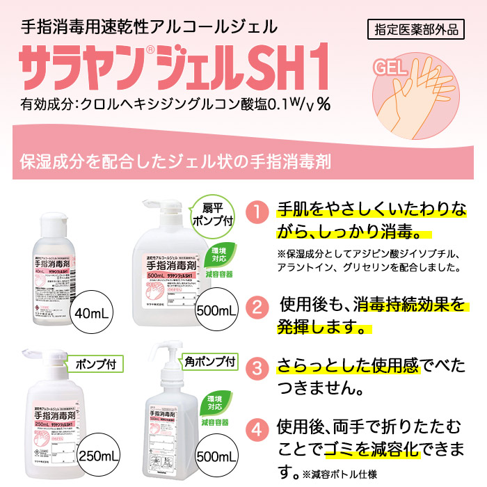 サラヤンジェル 速乾性手指消毒剤 扇平ポンプ付 500mL ジェル状 原液  火気厳禁