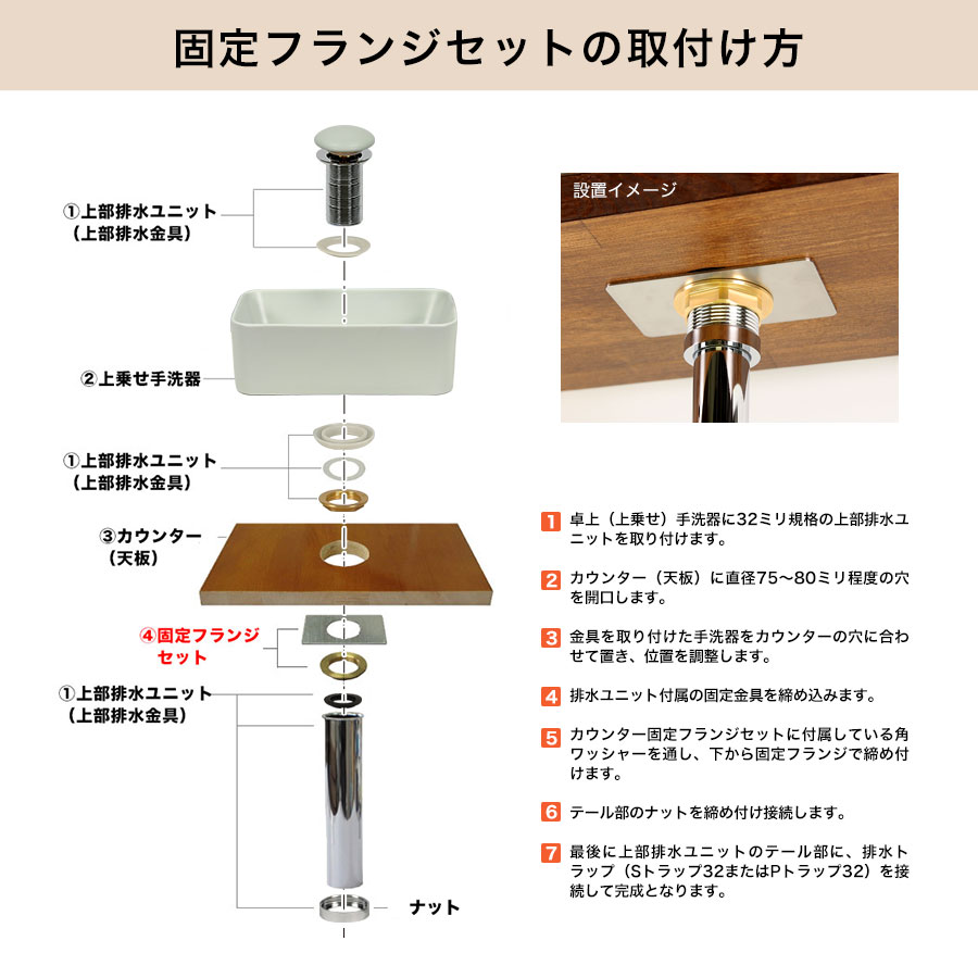 メロードロップ製排水金具専用卓上手洗器用固定金具