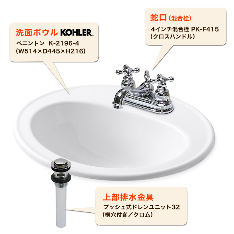 蛇口、手洗器、排水金具セット