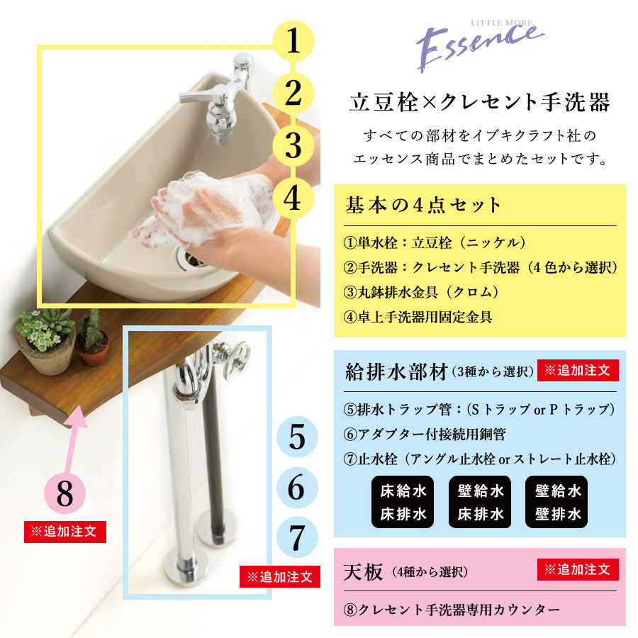 クレセント手洗器と立豆栓の手洗いセット