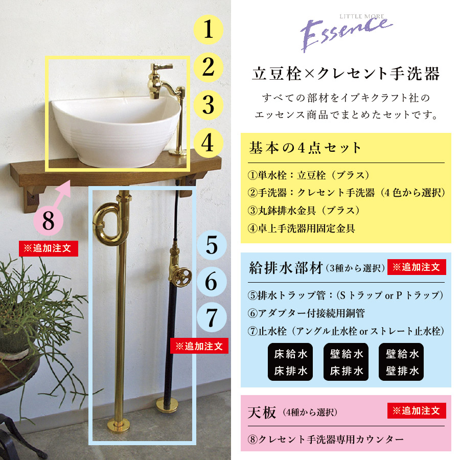 クレセント手洗器と立豆栓の手洗いセット