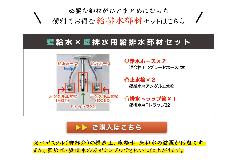 壁用の給水金具と壁用の排水金具の給排水セット