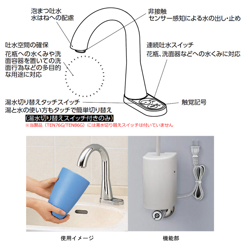 TOTO 台付自動水栓(単水栓、AC100V、手動) TEN76G - 3